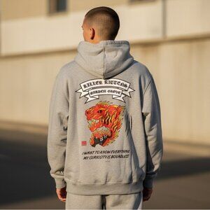 88Rising Essentials Gray Graphic Hoodie Tiger Back Print Streetwear Unisex Small